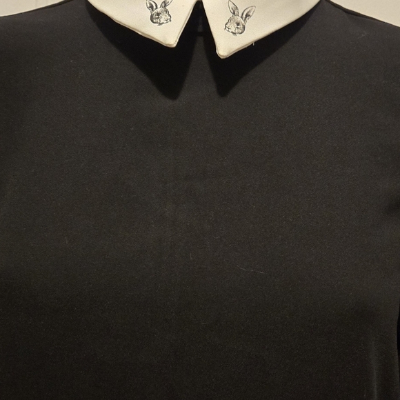 Victoria Beckham Wednesday Addams White Rabbit Collar Black Midi Dress XL - Picture 9 of 16